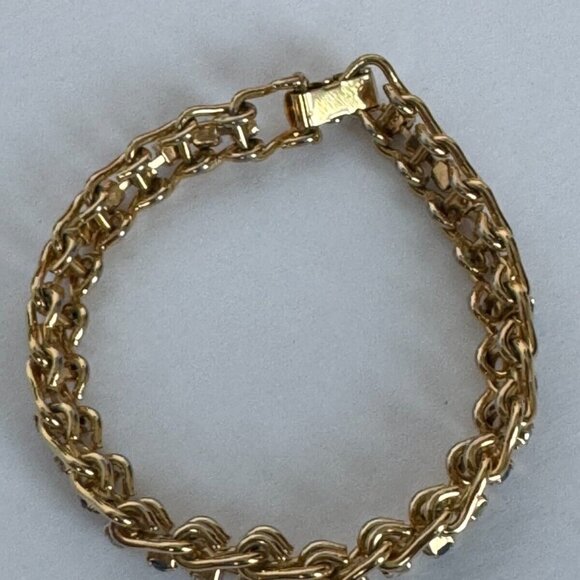 Blue White Rhinestones Tennis Bracelet Gold-Tone Fashion Jewelry - Picture 7 of 10